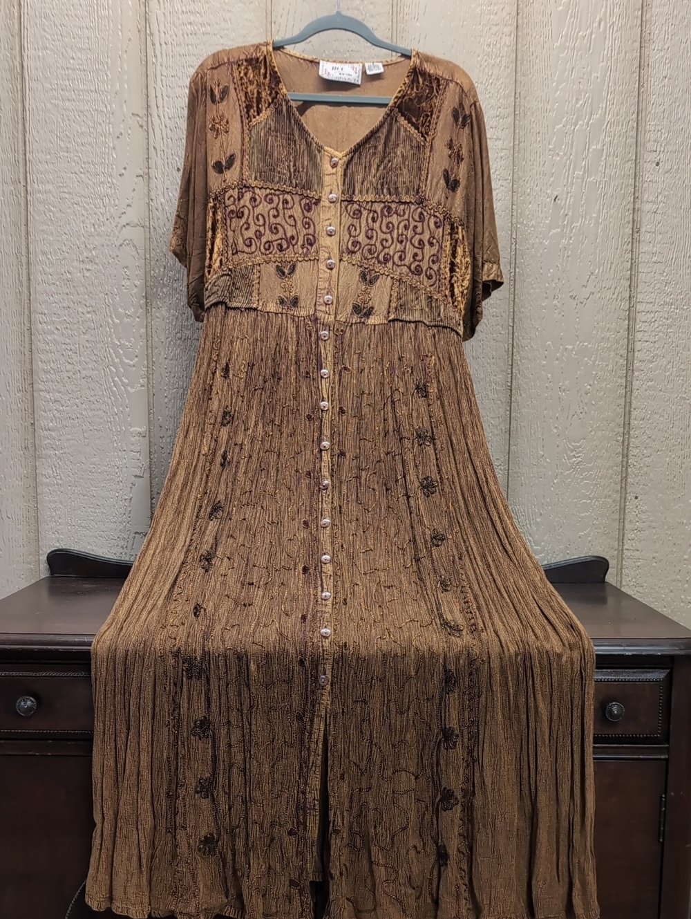 90's Embroidered Boho Dress - Small